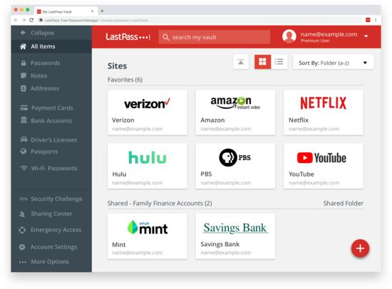 Giao diện của phần mềm LastPass