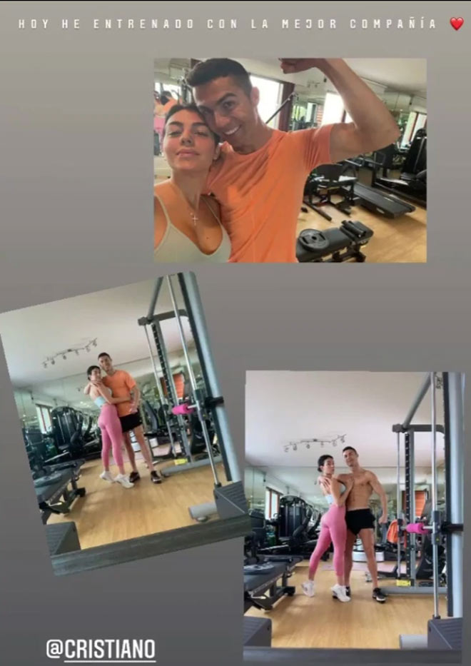 Ronaldo và Georgina Rodriguez tình tứ chụp ảnh trong phòng gym