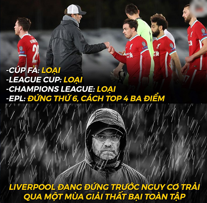 Liverpool đối mặt với&nbsp;mùa giải trắng tay và có nguy cơ nằm ngoài top 4.