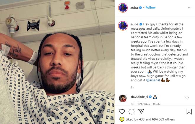 Chia sẻ của Aubameyang trên trang Instagram cá nhân