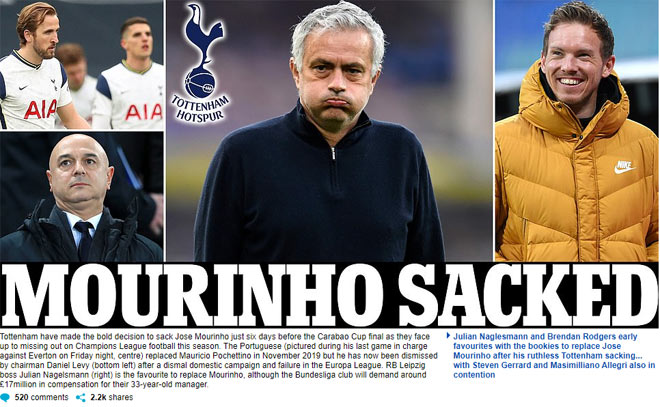 Mourinho bị Tottenham sa thải: Báo Anh tiết lộ khoản tiền đền bù &#34;khủng&#34; - 2