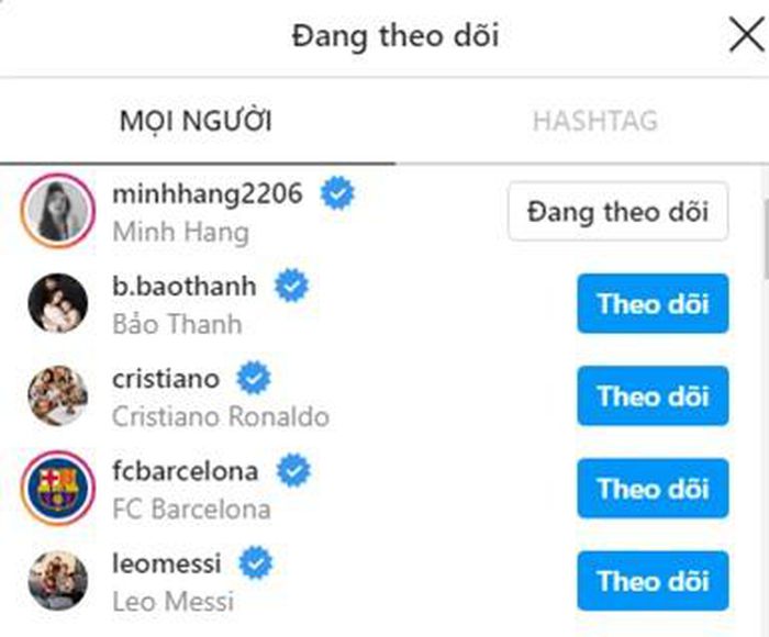 5 tài khoản Instagram được Quốc Trường nhấn nút theo dõi