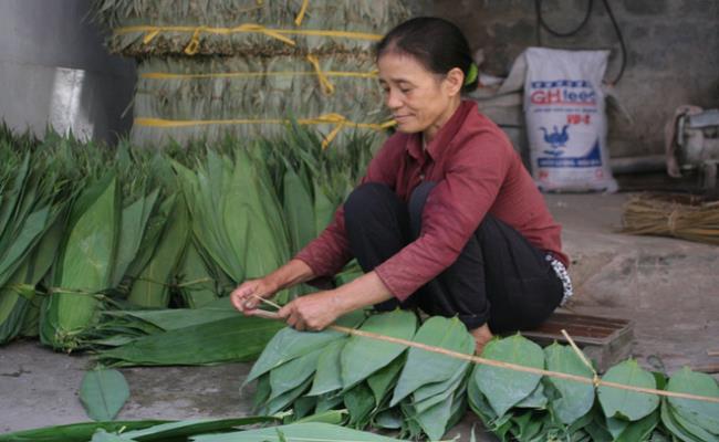 Công việc của họ chỉ đơn giản là đếm lá tre kẹp vào thanh nứa đem vào lò sấy khô rồi phân loại đóng bao. Với 1 tạ lá tre được phân loại, người làm thuê sẽ được trả 50 nghìn đồng.