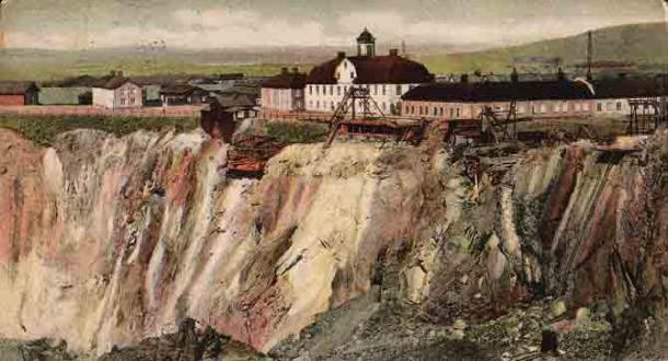 Một tấm bưu thiếp mô tả mỏ đồng Falun vào&nbsp;năm 1907.