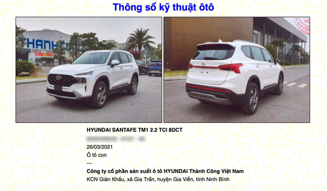 Hyundai Santa Fe 2021 được đăng ký thông tin trên Cục đăng kiểm Việt Nam - 1