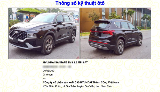 Hyundai Santa Fe 2021 được đăng ký thông tin trên Cục đăng kiểm Việt Nam - 2