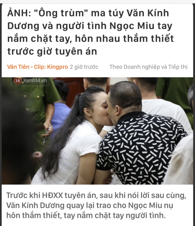 Hình ảnh hai bị cáo hôn nhau khi tòa nghị án (chụp từ màn hình Kenh14.vn)