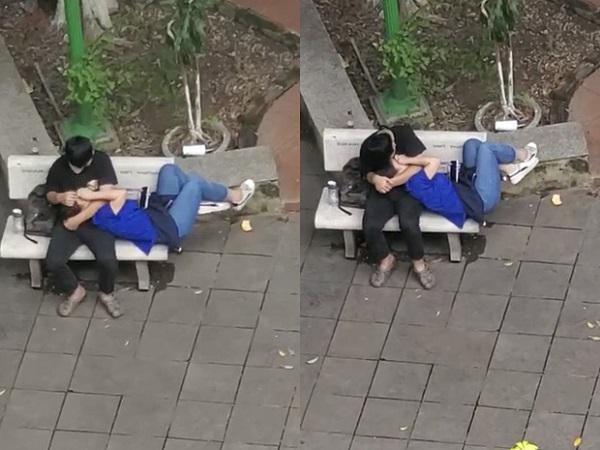 Hình ảnh một cặp đôi vô tư ôm hôn, nằm lên đùi nhau sau giờ học đang được cư dân mạng truyền tay với tốc độ chóng mặt.&nbsp;