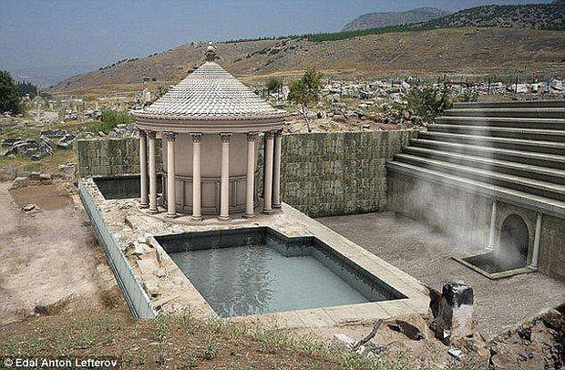 Bức ảnh phục dựng lại phần đền với chiếc "cổng địa ngục" ở Thổ Nhĩ Kỳ.