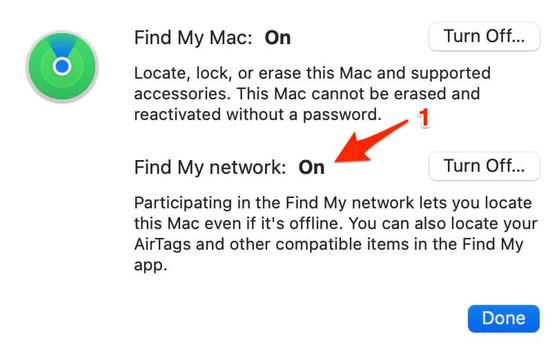 Bật tính năng Find My network trên MacBook. Ảnh: MINH HOÀNG