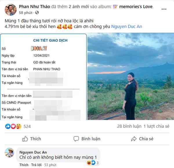 Mới đây trên trang Facebook cá nhân, người mẫu Phan Như Thảo hào hứng khoe món quà ngày đầu tháng mà cô được nhận từ ông xã của mình- doanh nhân Đức An. Đại gia Đức An lần này khiến không ít người trầm trồ, ngưỡng mộ khi tặng cho Phan Như Thảo một mảnh đất ở Lâm Đồng rộng tới 4791m2.