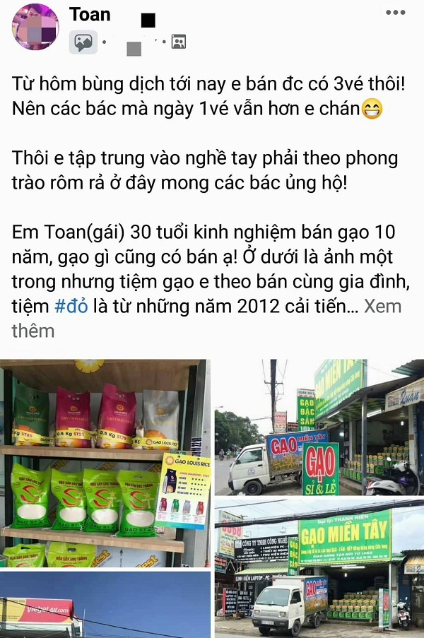 Công việc bán gạo từ 10 năm trước với chị Toan Nguyen lúc này được coi là nghề "tay phải" thực sự