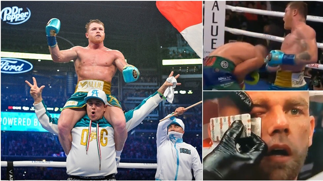 Canelo (trái) cho thấy anh xứng đáng là "Vua" hạng siêu trung