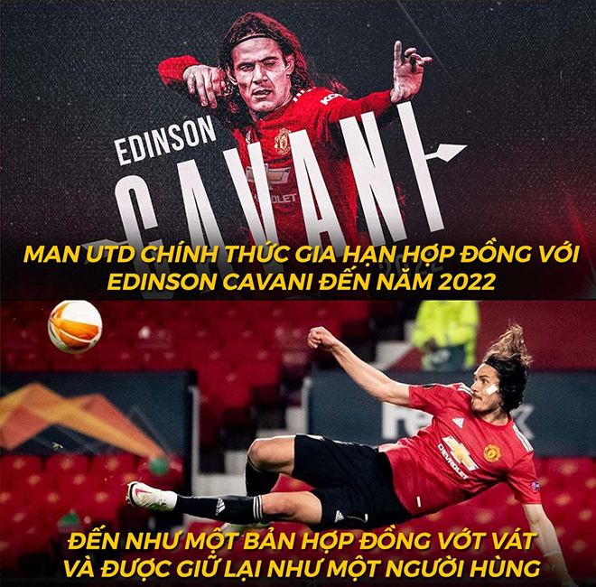 Cavani chính thức ở lại MU thêm 1 năm nữa.