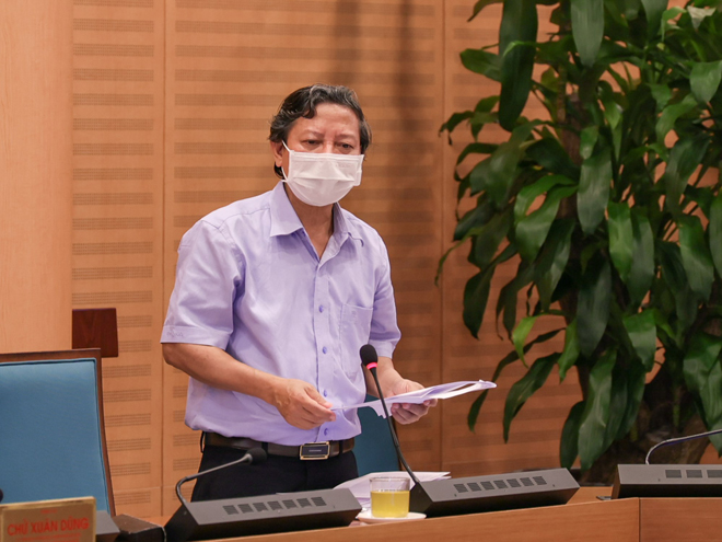 Phó Giám đốc Sở Y tế Hoàng Đức Hạnh phát biểu tại phiên họp Ban Chỉ đạo phòng, chống dịch COVID-19 TP.Hà Nội.