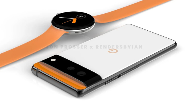 Ảnh concept Pixel 6 và đồng hồ Google Pixel Watch.