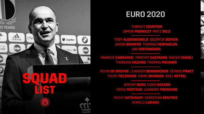 ĐT Bỉ chốt luôn danh sách 26 cầu thủ dự VCK EURO 2021