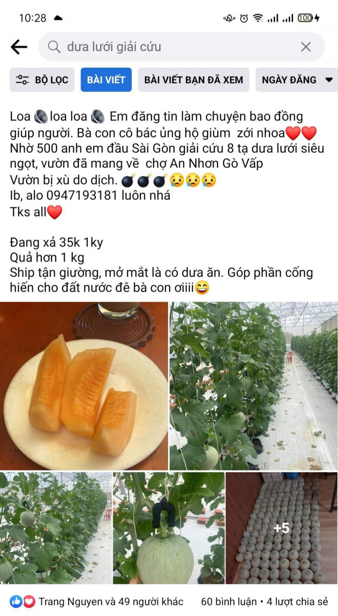 Dưa lưới có giá khá rẻ, chỉ từ 35.000 đồng/kg. Ảnh chụp màn hình