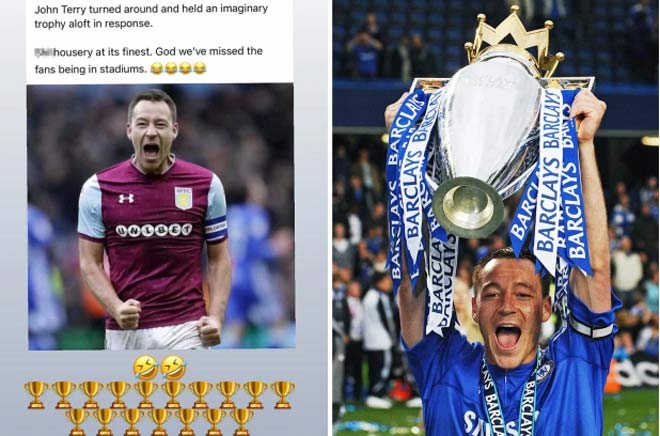 John Terry đã làm động tác giả nâng cúp để "phản pháo" các fan của Spurs