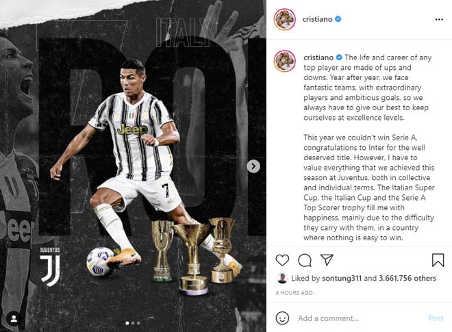 Ronaldo đăng tâm thư trên mạng xã hội