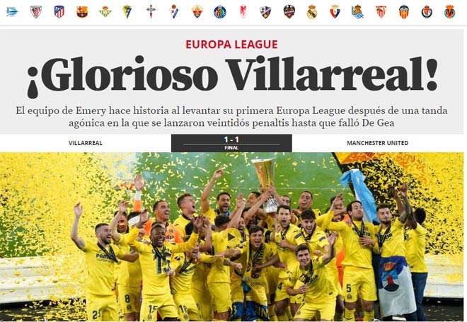 Tờ Marca và tờ Mundo Deportivo (Tây Ban Nha) đều coi chức vô địch của "Tàu ngầm vàng" là niềm tự hào của cả đất nước Tây Ban Nha sau khi Real Madrid, Barcelona và Atletico Madrid không thể đăng quang cúp châu Âu mùa này