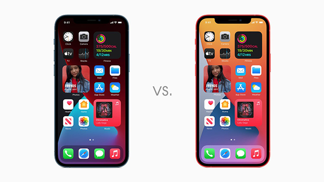 iPhone 12 Pro (trái) và iPhone 12 (phải).