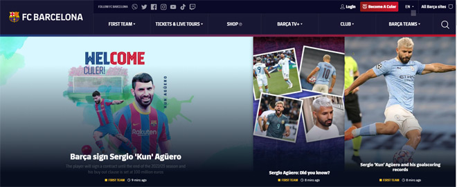 Barca xác nhận trên trang chủ rằng họ đã chiêu mộ được Sergio Aguero từ Man City
