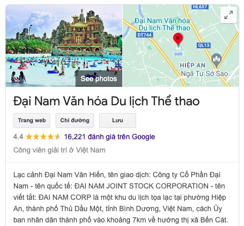 Khu du lịch Đại Nam nhận "bão" đánh giá 5 sao trên Google Maps, đưa điểm trung bình tăng lên 4,4 sao.