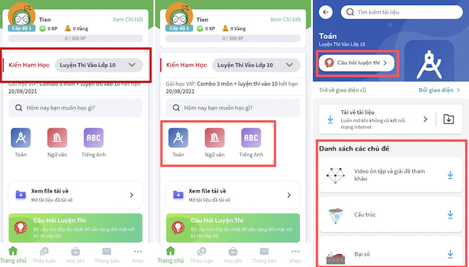 Các bước vào kho tàng luyện thi lớp 10.