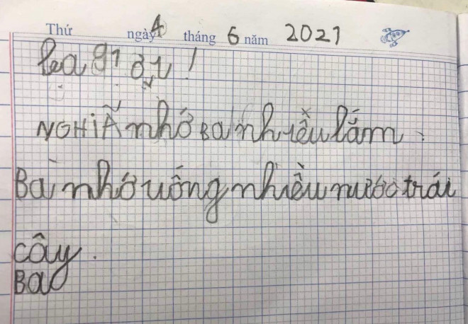 Bức thư của con trai gửi bác sĩ Trần Thanh Linh. Ảnh: Nhân vật cung cấp