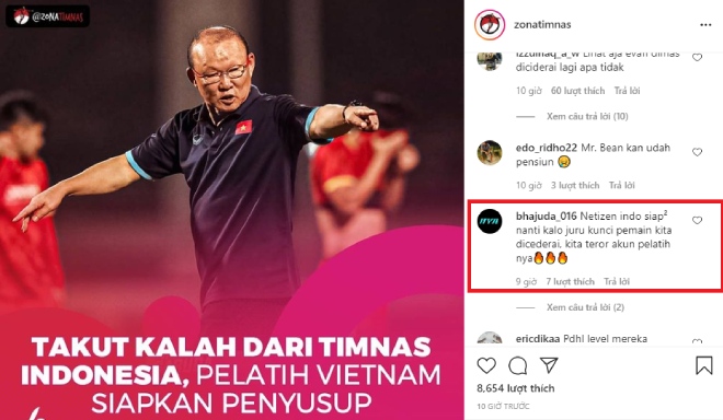 Fan Indonesia hả hê khi HLV Park Hang Seo&nbsp;"do thám" ĐTQG nước này đấu với Thái&nbsp;Lan, thậm chí dọa&nbsp;"khủng bố" tài khoản mạng xã hội của thầy Park
