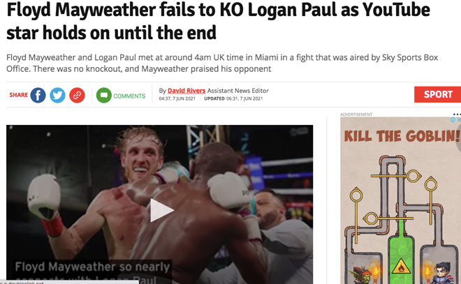 Logan Paul vững vàng sau 8 hiệp đấu với Mayweather, tờ Mmafighting viết