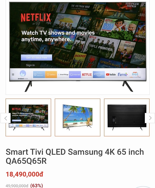 Nhiều sản phẩm Tivi thông minh giảm giá đến 63%. (Ảnh chụp màn hình).