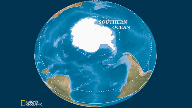 Bản đồ đại dương mới xuất hiện thêm Nam Đại Dương (Southenrn Ocean) - Ảnh: National Geographic