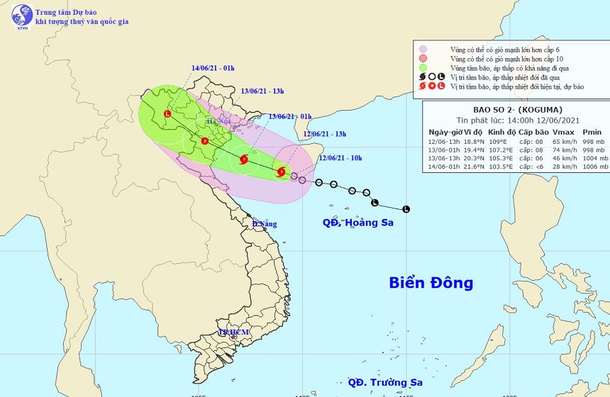 Vị trí và hướng di chuyển của bão số 2 Koguma. Ảnh: Trung tâm Dự báo KTTVQG.