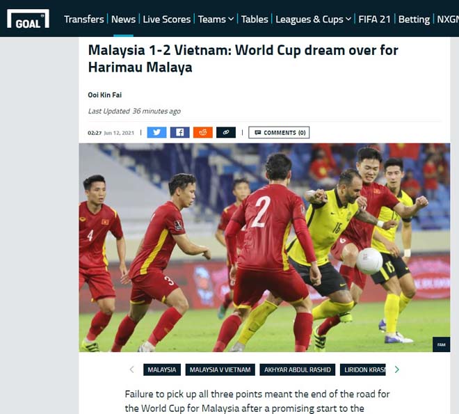 Tờ Goal phiên bản tiếng Anh dành một bài viết dài về ĐT Việt Nam và chiến thắng trước Malaysia