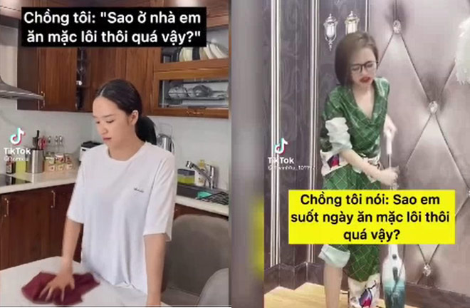 Khi dịch COVID-19 kéo dài, việc ở nhà thường xuyên là điều không thể tránh khỏi và chị em mặc đồ đơn giản để thoải mái dọn dẹp, lau nhà, rửa bát.