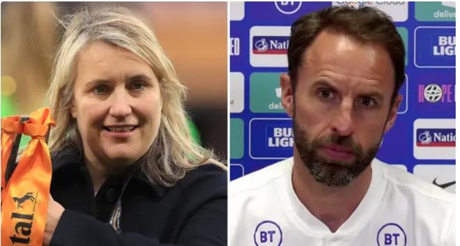 Emma Hayes (trái), HLV của đội nữ Chelsea được các fan tin tưởng sẽ kế nhiệm tốt Gareth Southgate dẫn dắt ĐT Anh