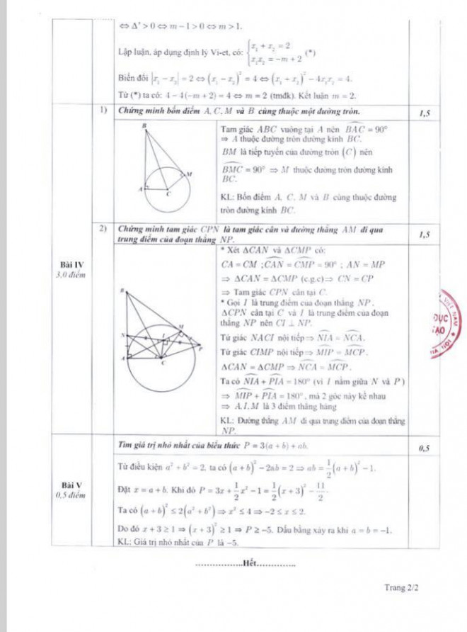 Hà Nội công bố đáp án chính thức môn thi lớp 10 - 3