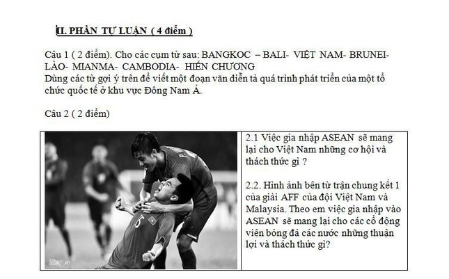 Đội tuyển Bóng đá Việt Nam từng nhiều lần xuất hiện trong đề thi, đề kiểm tra của học sinh.