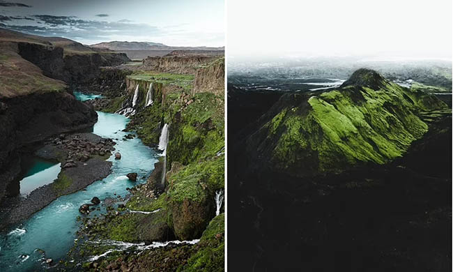 10. Bên trái: Hình ảnh tuyệt đẹp ở hẻm núi Sigoldqugljufur, cao nguyên Iceland.&nbsp;Nơi này được ví như “thung lũng nước mắt, với rất nhiều thác nước.

Bên phải: Một bức ảnh khác ở cao nguyên Iceland.
