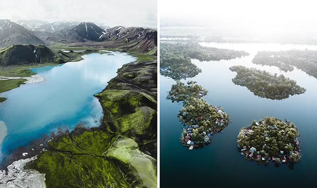 8. Bên trái: Một bức ảnh tuyệt đẹp về khu vực địa nhiệt Landmannalaugar của Iceland. Gabor nói: “Tôi luôn bị cuốn hút bởi những đêm mùa hè bất tận ở Iceland khi hoàng hôn buông xuống”.

Bên phải: Một bức ảnh đẹp mê hồn khác về hồ Kavicsos mà Gabor nói đùa giống như 'Maldives của Hungary'. 
