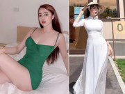 Bạn trẻ - Cuộc sống - Hot girl Nóng cùng EURO khiến tà áo dài căng chật vì thân hình quá đỗi bốc lửa