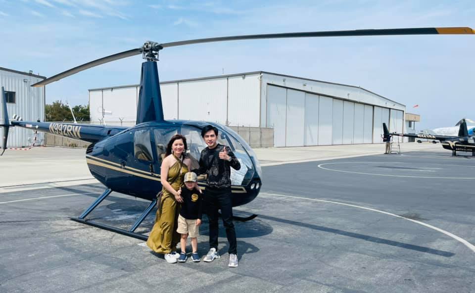 Vợ chồng Đan Trường - Thủy Tiên đưa con trai đi trải nghiệm trên máy bay trực thăng