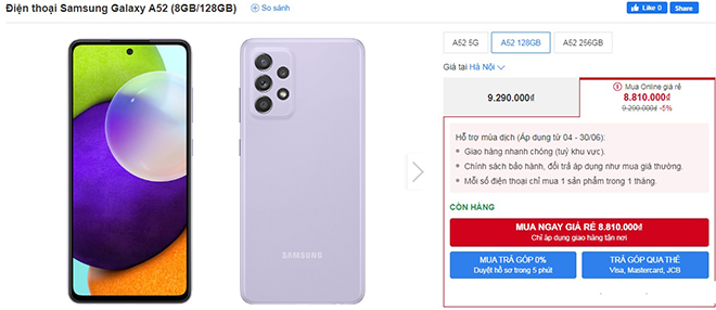 Galaxy A52 đang được giảm giá.