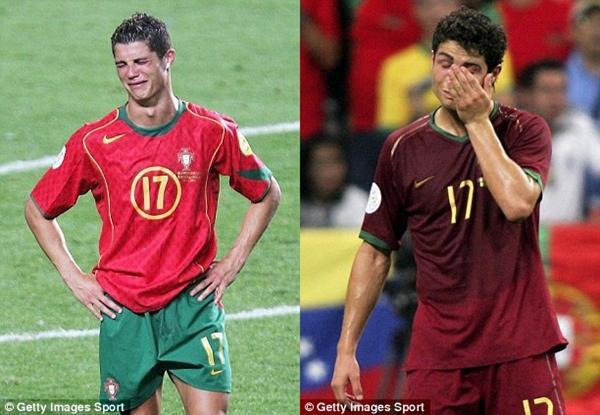 Tại EURO 2004 và World Cup 2006, Ronaldo đều rơi nước mắt, khi anh mặc áo ngắn tay. Ảnh: Getty Images Sport.