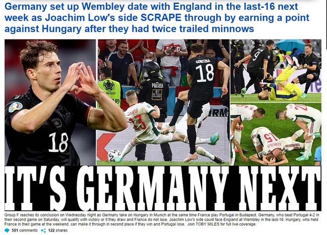 Tờ Daily Mail nhanh chóng đưa tin về màn đại chiến Anh - Đức
