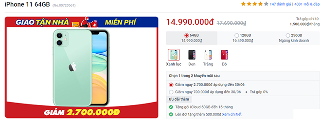 Giá iPhone 11 đang giảm mạnh.