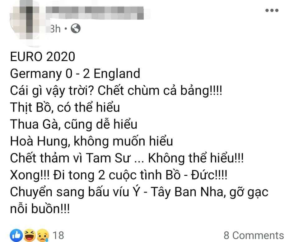 Một Facebooker tỏ ra khó tin với kịch bản đang diễn ra tại EURO 2020.