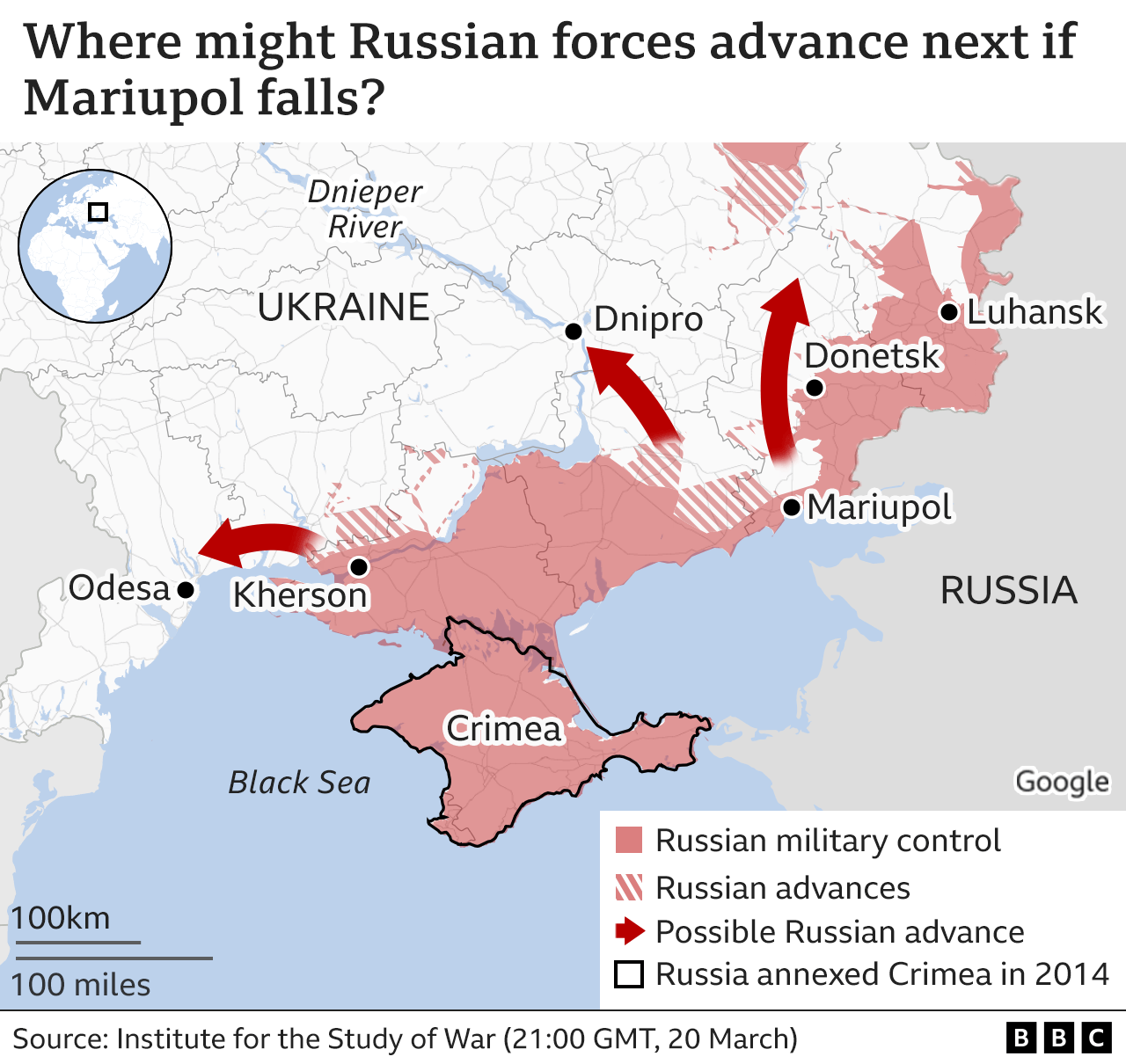 Các lực lượng Nga nhắm tới vùng Donbass một khi kiểm soát Mariupol, và có thể tấn công Odessa.